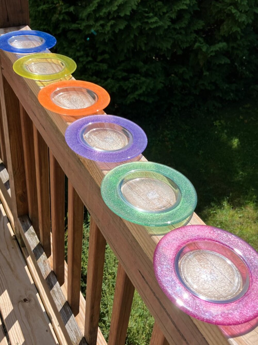 Set of 6 Vtg MANORISMS Glass Cocktail/Appetizer/Desser Multicolor Plates